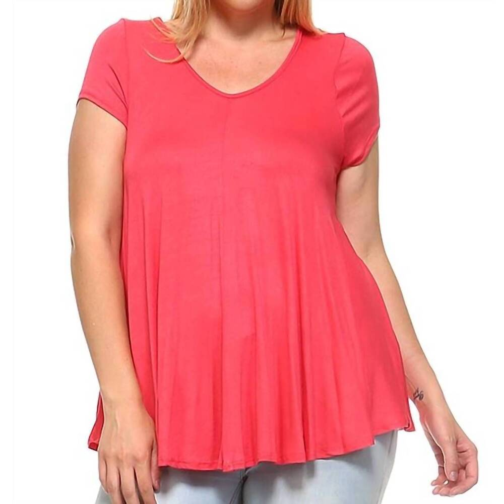 NEW POLIANA v-neck short sleeve swing top - plus in coral